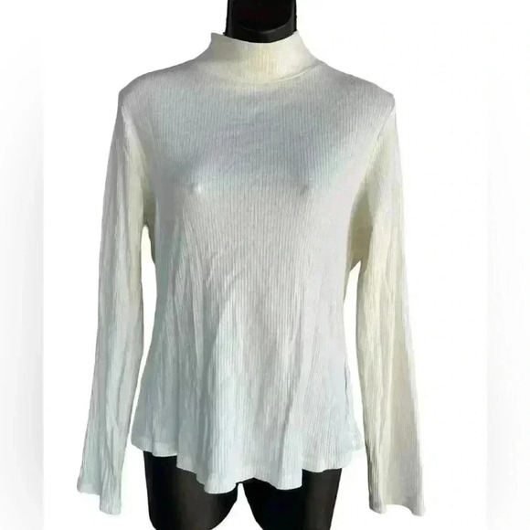 Maeve by Anthropologie women’s ribbed white turtleneck long sleeve top sz L - Picture 1 of 7